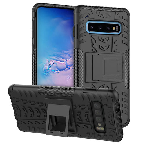 Dual Layer Rugged Tough Case & Stand for Samsung Galaxy S10+ (Black)